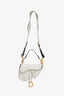 Christian Dior 2020 White Grained Leather Mini Saddle Bag with Canvas Strap