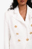 Balmain White Tweed Double Breasted Blazer With Gold Buttons Size 40