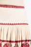 Isabel Marant Etoile Cream/Red Cotton Embroidered Ruffled Mini Skirt Size 38