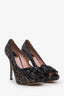 Christian Dior Black Leather Bow Lace Peep Toe Platform Heels Size 37