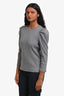 Veronica Beard Grey Cotton Ribbed Puff Sleeve Long Sleeve Top Size S