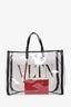 Valentino Garavani Black/Clear Leather and PVC 'Grande Plage' VLTN Logo Print Tote with Red Pouch