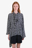 Balenciaga Black/White Silk Logo All Over Blouse Size 40