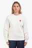 Ami White Cotton Heart Embroidered Long Sleeve Crewneck Sweater Size M