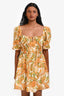 Faithfull The Brand Orange Paisley Print Linen Off The Shoulder Mini Dress Size 4