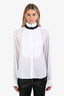 Pre-loved Chanel™ White Cotton Black Ribbon Tie Detail Long Sleeve Camelia Cuff Top Size 38