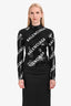 Balenciaga 2022 Black/White Sequin Logo All Over Long Sleeve Crop Top Size 38