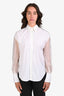 Brunello Cucinelli White Silk Beaded Stripe Detail Sheer Long Sleeve Shirt Size M