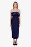 Karen Millen Navy Fitted Knit and Organza Detailed Midi Dress Size XS