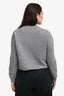 Miu Miu 2023 Grey Wool Cashmere Logo Embroidered Cropped Long Sleeve Sweater Size 42