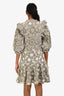 Sandro Green/Cream Cotton Floral Embroidered Puff Shoulder 'Audrey' Mini Dress Size 40