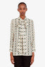 Gucci White Silk Web Kisses Blouse Size 40