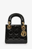 Christian Dior 2018 Black Patent Leather Mini Lady Dior with Strap