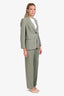 Brunello Cucinelli Sage Green Linen Blend Blazer + Pant Tailored Suit Set Size 40