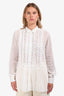 Etro White Lace Tuxedo Lace Ruffle Collared Button Top Size 46