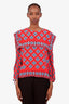 Sandro Red/Blue Printed Silk Blouse Size 2