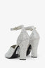 Prada Metallic Silver Crystal Embellished Heeled Sandals Size 38