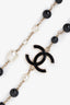 Pre-loved Chanel™ 12B Light Gold Tone Black Beaded Pearl CC Long Necklace