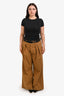 Plan C Brown Cotton Belted Wide-Leg Trousers Size 46