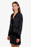 Pre-loved Chanel™ 23P Black Cashmere Striped CC Logo Cardigan with Mini Skirt Sizes 36 and 34