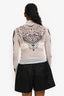 D. Exterior Cream/Black Sheer Printed Velvet Turtleneck Top Estimated Size XS