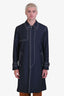 Prada Navy Blue Mohair Wool Cream Stitch Coat Size 50 Men's