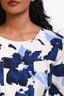 Oscar de la Renta White/Blue Floral Silk Long Sleeve Mini Dress Size 2