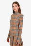 Burberry Brown Tartan Print Quarter Zip Long Sleeve Shirt Size XS