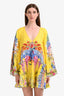 Camilla Yellow/Multicolour Linen Bell Sleeve Tunic Size M