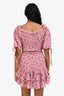Love Shack Fancy Pink Cotton Floral Print Ruched Dress Size XS