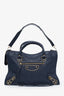 Balenciaga Navy De Minuit Grained Leather Metallic Edge Motorcycle City Bag