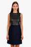 Celine Navy/Black Leather Tweed Sleeveless Mini Dress Size 38