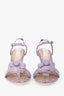 Pre-loved Chanel™ White/Purple Striped Camellia Flower Wedge Heels Size 39
