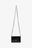 Pre-loved Chanel™ 2013-2014 Black Patent Camellia Embossed Wallet On Chain
