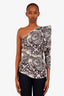 Isabel Marant Etoile Navy/Tan Patterned One Shoulder Ruffle Blouse Size 36
