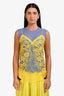 Altuzarra Blue Silk Yellow Lace Overlay Sleeveless Blouse Size 36