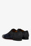 Christian Louboutin Black Leather/Blue Tweed Loafers Size 40 Men's