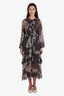 Zimmermann Grey/White Paisley Sheer Long Sleeve Maxi Dress Size 2