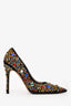Miu Miu Black Suede Multicoloured Crystal Embellished Heels Size 38