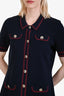 Maje Navy/Red Ribbed Collared Short Sleeve Midi Dress Size 42