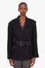 Isabel Marant Navy Pinstripe Fryma Wool Belted Blazer Size 38