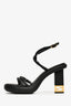 Fendi Black Leather Gold Nappa Baguette Ankle Strap Heels Size 39