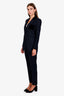 Sandro Navy Wool Velvet Detailed Oversized Blazer and Straight Leg Pants Size 38