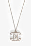Pre-loved Chanel™ 2009 White/Gold Tone Enamel CC Pendant Necklace