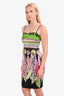 Roberto Cavalli Silk Green Multicolour Charm Detail Ruched Mini Dress Size 40