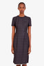 Prada Grey Wool Checked Bow Detail Short Sleeve Midi Dress Size 36