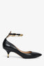 Valentino Black Leather Studded Gold-Tone Ankle Strap Pumps Size 37