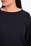 Dries Van Noten Navy Cotton White Trim Tonal Embroidered Logo Crewneck Sweater Size M