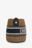 Christian Dior Tan/Navy Blue Canvas Wicker Drawstring Bucket Bag