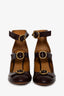 Chloe Burgundy Leather Triple Buckle Mary Jane Pumps Size 36.5